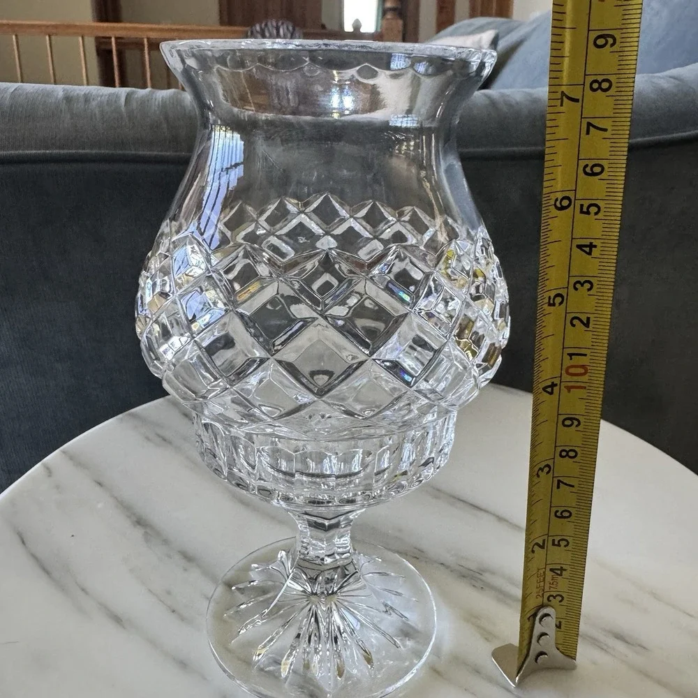 Vintage Block Crystal Candle Fairy Hurricane Lamp ~ Over 24% Lead ~ Hand Cut